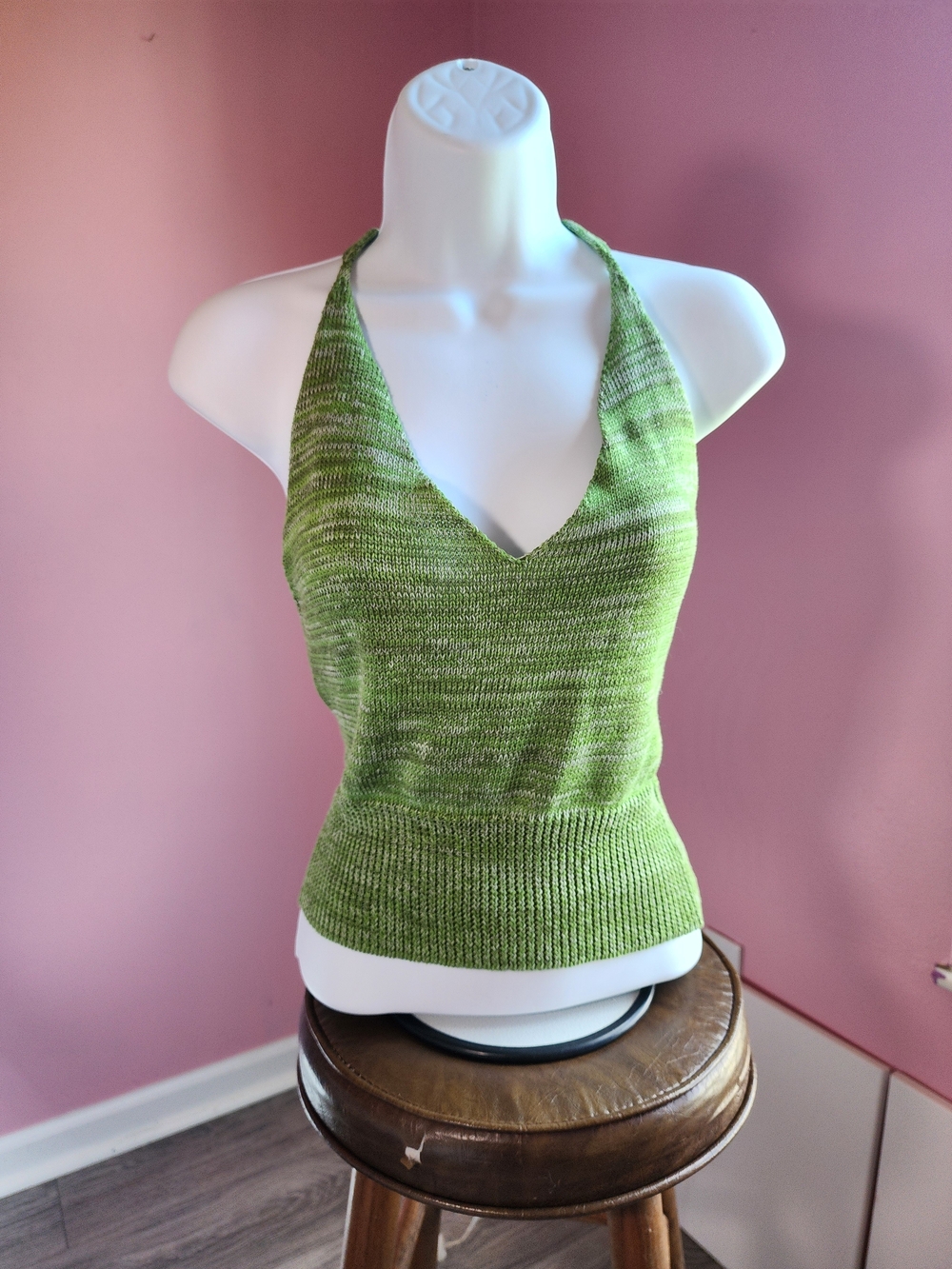 Green Halter Knit Top w Open Back Style Size Medium
